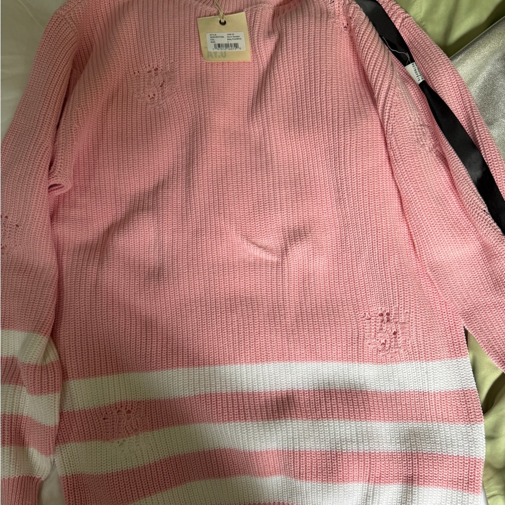SER.O.YA Pink and White Striped Sweater NEW